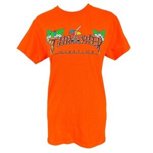 Thrasher Magazine Tiki T-shirt in Safety Orange, Small, Tropical, Skate, Street